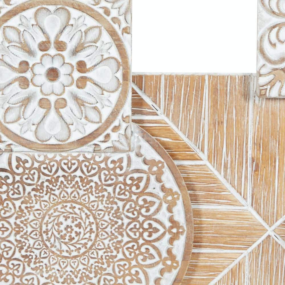 White and Light Brown Weathered Wood Floral Wall Sculpture