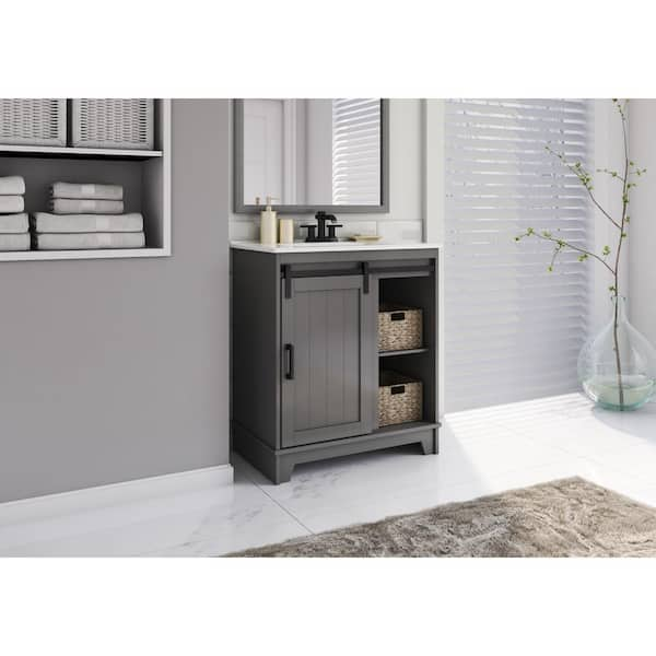 Twin Star Home 25 in. W x 25 in. D Corner Bathroom Vanity in Antique Gray  with White Top and White Basin 25BV35043-PG22 - The Home Depot