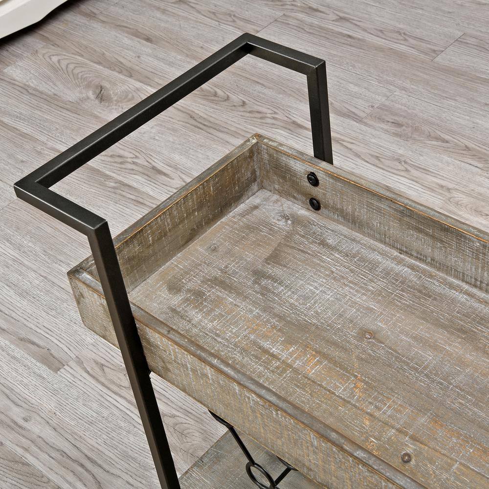 Gray and Black Metal Industrial Bar Cart with Wine Rack