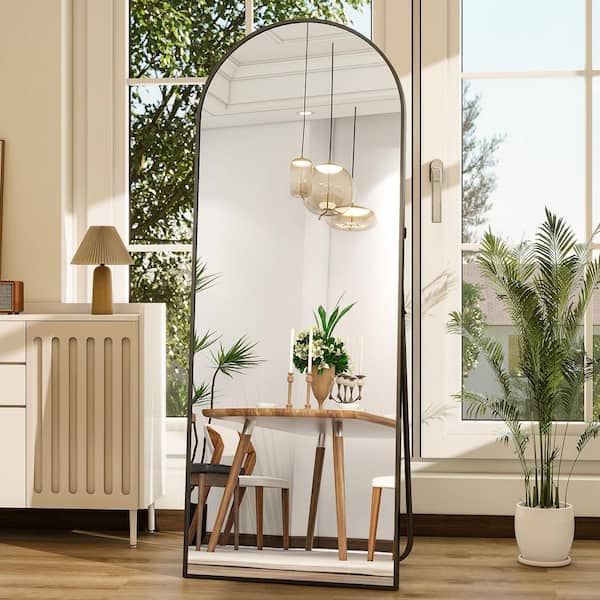 Black 24 in. W x 65 in. H Arched Modern Aluminum Alloy Framed Full Length Mirror Floor Mirror
