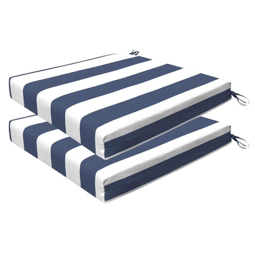 Outdoor 20 in. Square Dining Seat Cushion Cabana Stripe Blue & White (Set of 2) 21312S