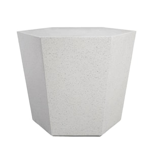24 in. Off-white Hexagon Terrazzo Outdoor Coffee Table, Patio Side Table