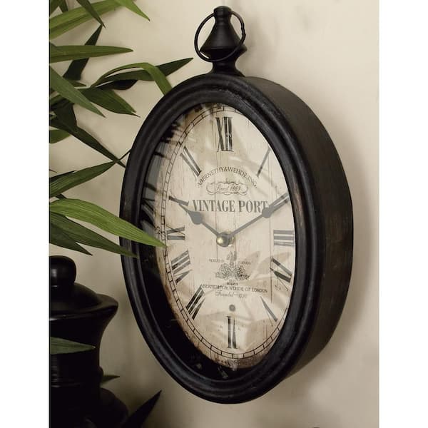 Black Metal Pocket Watch Style Analog Wall Clock (Set of 2)