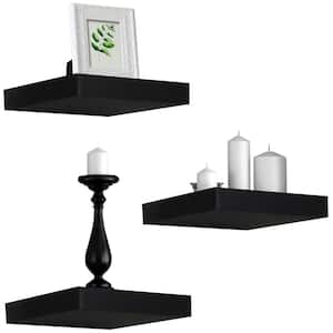9.25 in x 9.25 in x 1.5 in Classic Black Wood, Square Decorative Wall Shelves with Brackets (3 Pack)