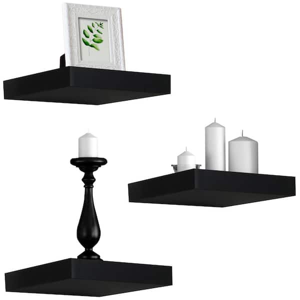 Sorbus 9.25 in x 9.25 in x 1.5 in Classic Black Wood, Square Decorative Wall Shelves with Brackets (3 Pack)