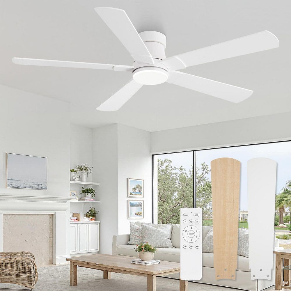 52 in. White indoor/Outdoor Standard Flush Mount Ceiling Fan w/ Light Remote Low Profile Reversible DC Motor for Bedroom price history on PriceWatchPro
