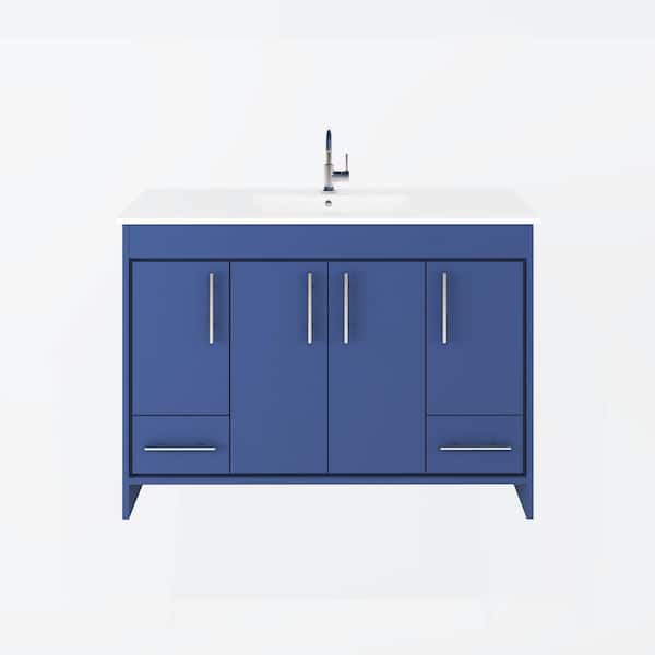 VOLPA USA AMERICAN CRAFTED VANITIES Pacific 48 in. W x 18 in. D x 34 in H Bath Vanity in Navy with White Ceramic Vanity Top with White Basin