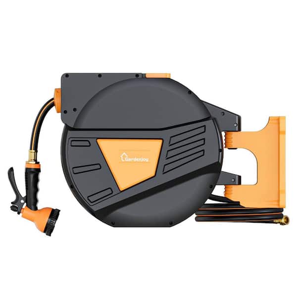 Retractable Hose Reel-5/8 in. -90 ft. Garden Water Hose Reel 180° Swivel Bracket Wall-Mounted-Orange