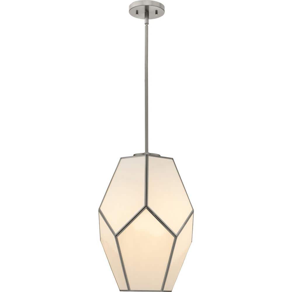 Latham Brushed Nickel Geometric Pendant Light with White Art Glass