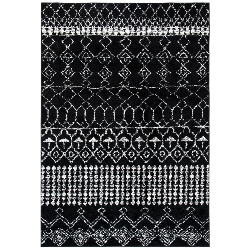 Boho-Chic Black/Ivory Synthetic 6' x 9' Hand-Knotted Area Rug