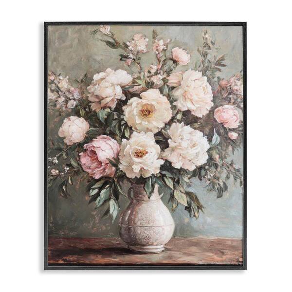 Stupell Industries Pink Peonies Ornate Vase by Petal Prints Design Black Framed Nature Giclee Art Print 14 in. x 11 in.