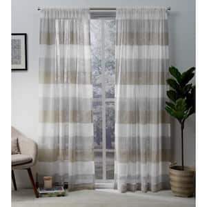 Bern Cafe Stripe Sheer Rod Pocket Curtain, 54 in. W x 84 in. L (Set of 2)