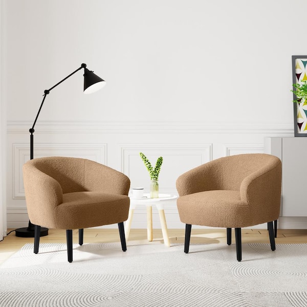 Bayville 29 in. Wide Faux Shearling Fabric Accent Chair With Arms (Set of 2), Camel