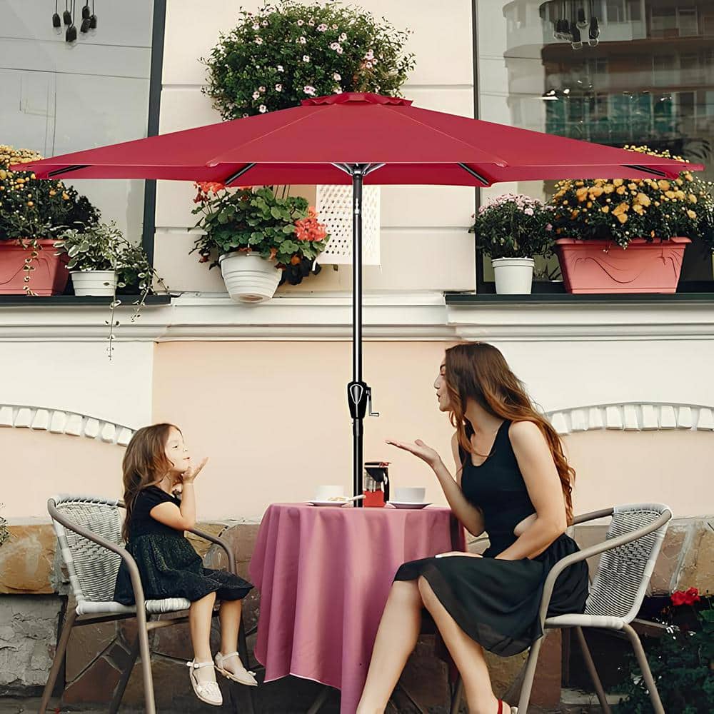 10 ft. Stainless Steel Outdoor Market Patio Umbrella in Red with 8 Sturdy R