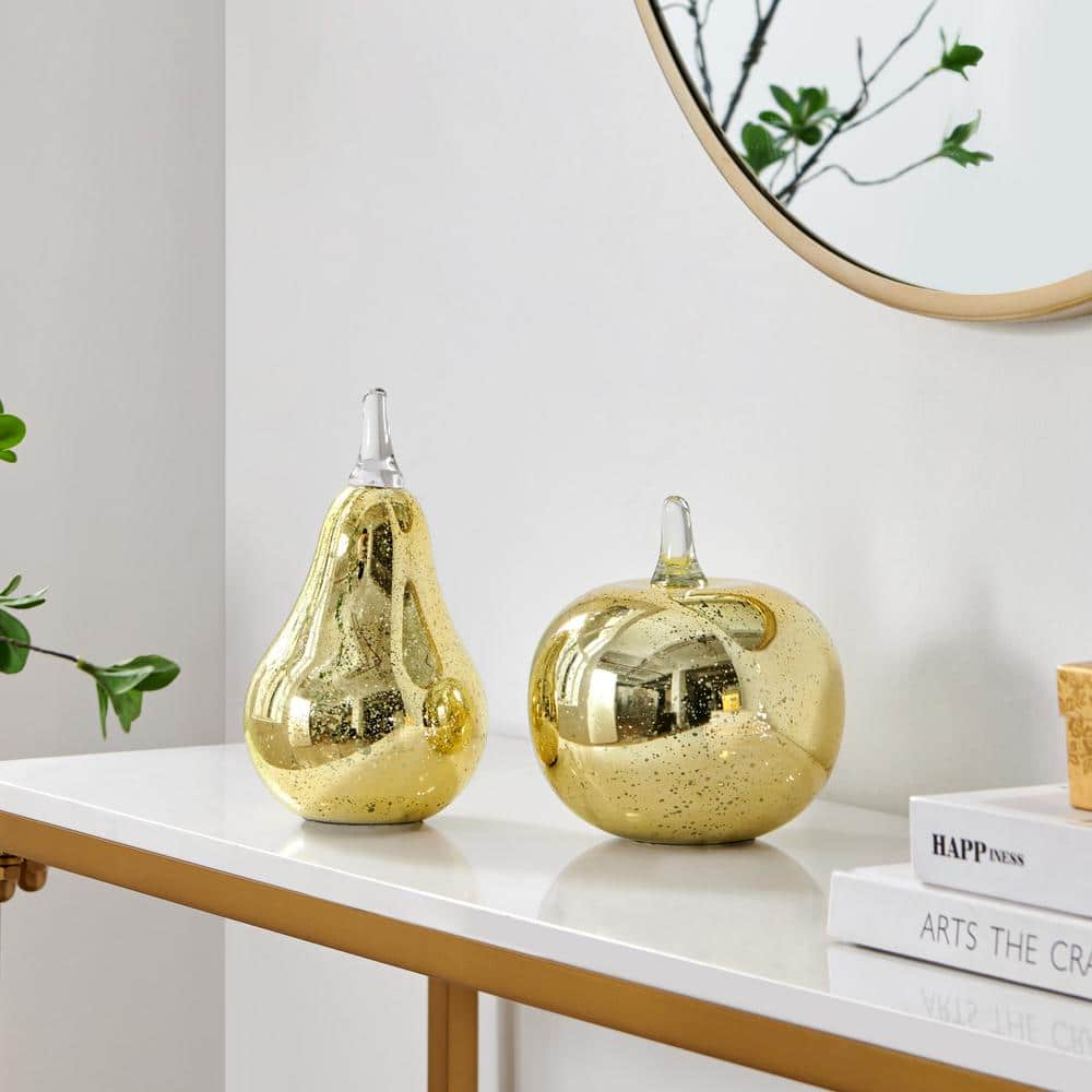 Alloya 2-Piece 4.35 in. W x 7.85 H Apple and Pear Decorative Accent Glass Tabletop Sculpture Set - Gold price history on PriceWatchPro