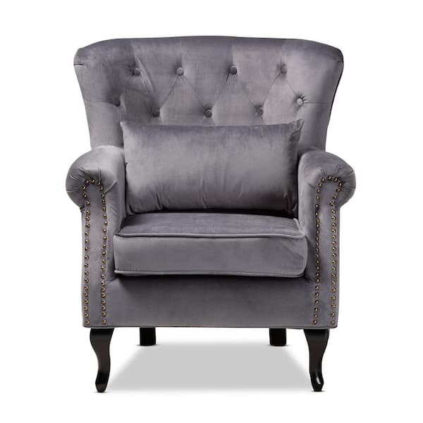 Baxton Studio Fletcher Grey and Dark Brown Armchair 195 12443 HD