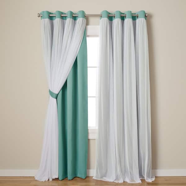 EXCLUSIVE HOME Talia Turquoise Solid Lined Room Darkening Grommet Top Curtain, 52 in. W x 84 in. L (Set of 2)