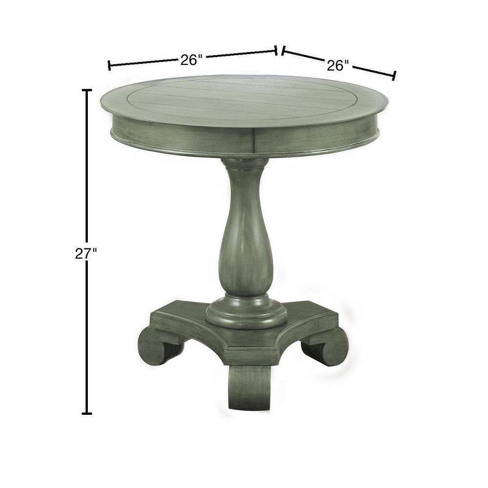 Teal Gray Wood Round Accent Table with Single Column Base