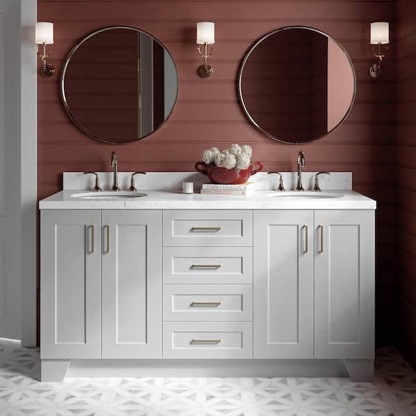 ARIEL Taylor 66.25 in. W x 22 in. D x 36 in. H Double Sink Freestanding Bath Vanity in Grey with Carrara Quartz Top
