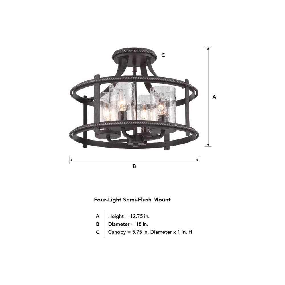 Palencia Artisan Black 16" Glass Semi-Flush Mount with Seedy Shade