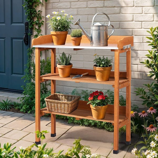 Karl home 29 in. W x 35.6 in. H Outdoor Fir Wood Potting Bench