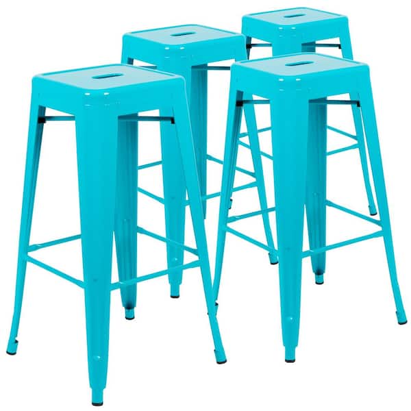 Teal Metal Outdoor Bar Stools with Stackable (4-Pack)