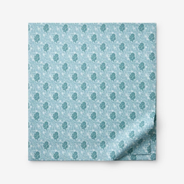 Company Cotton Mini Garden Flower Blue/Ivory Cotton Percale King/California King Flat Sheet