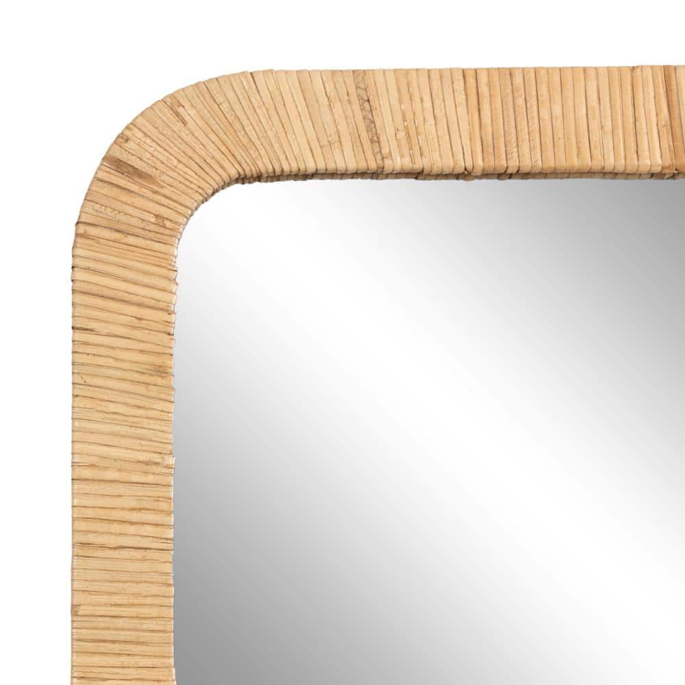 Natural Rattan Rectangular Wall Mirror with Rounded Corners
