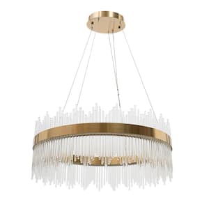 31 in. 36-Watt Integrated LED Gold Contemporary Luxury Oval Raindrop Pendant Light with Adjustable Chain