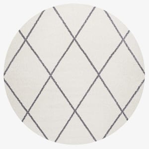 Cole Minimalist Diamond White/Gray 5 ft. Round Trellis Area Rug