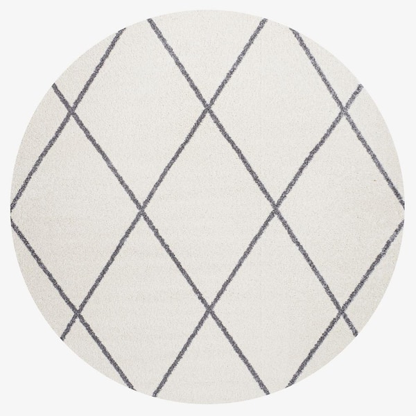 Cole Minimalist Diamond White/Gray 5 ft. Round Trellis Area Rug