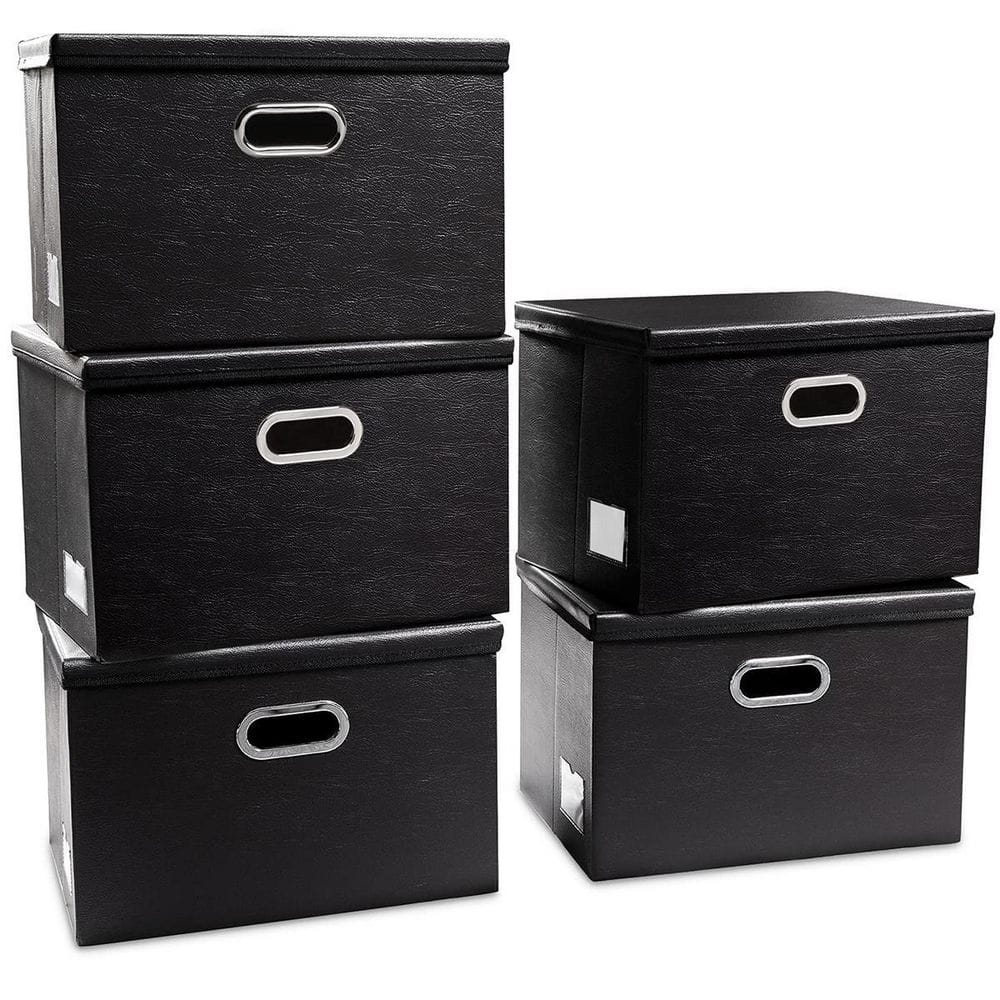 40 Qt Leather Fabric Storage Bin With Lid In Black 5 Box A46a1 Bin 694 The Home Depot 4354