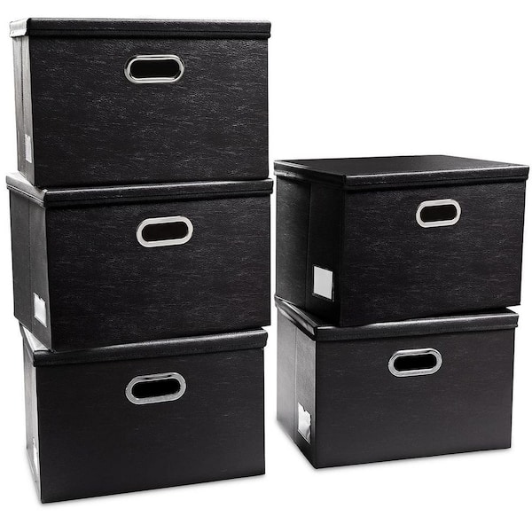 Unbranded 40 Qt. Leather Fabric Storage Bin with Lid in Black (5-box)
