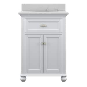 Lamport 25 in. W x 22 in. D x 35 in. H Single Sink Freestanding Bath Vanity in White with White Engineered Stone Top