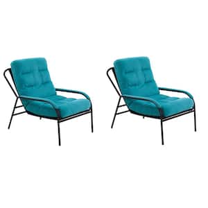 TD Garden Metal Lounge Outdoor Chair Ergonomic Comfort with Green Cushion(Set of 2)