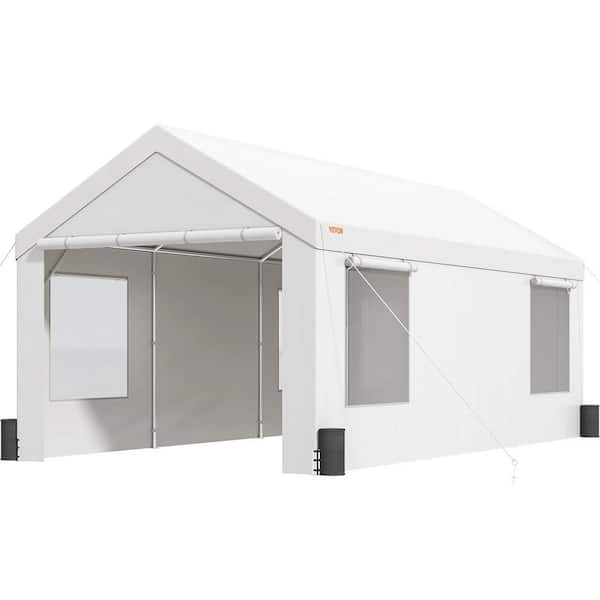12 ft. x 20 ft. White Heavy Duty Car Canopy with Roll-up Ventilated Windows Waterproof UV Tarp for SUV, Truck, Boat