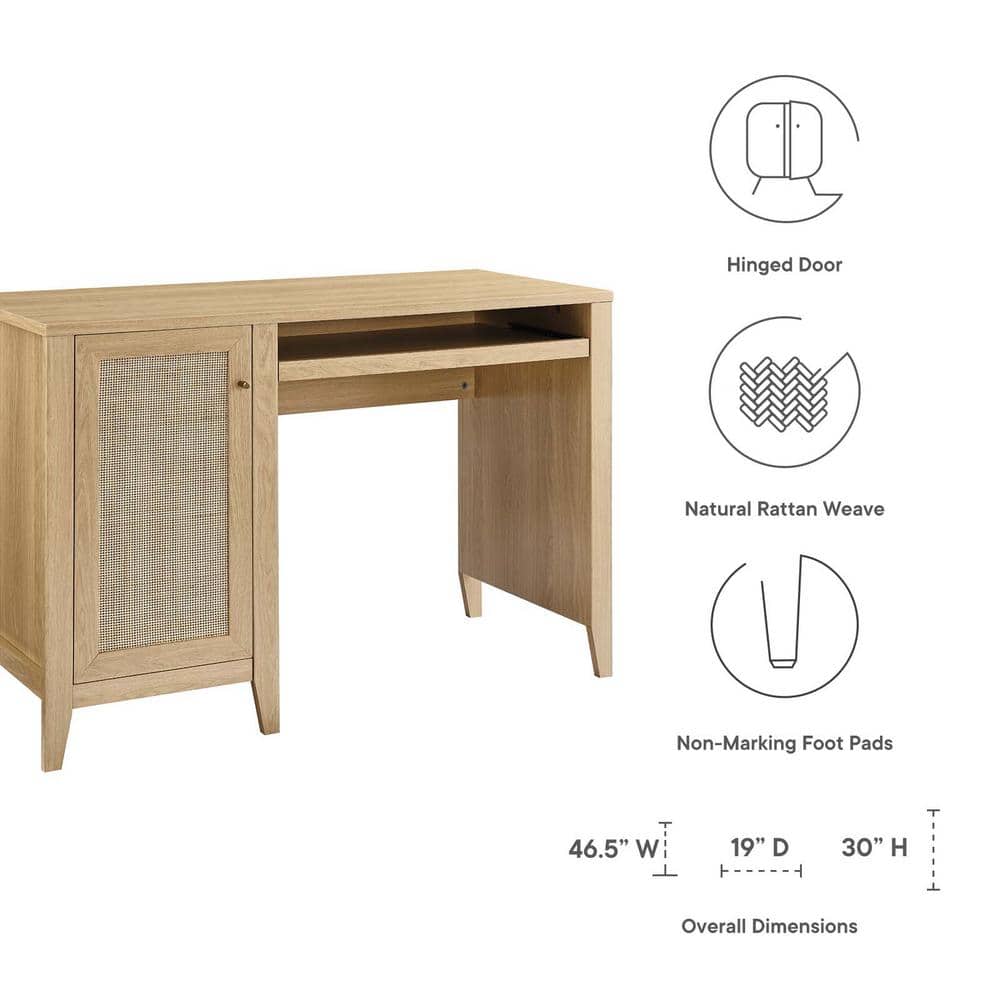 Oak Wood Office Desk with Drawer and Keyboard Tray