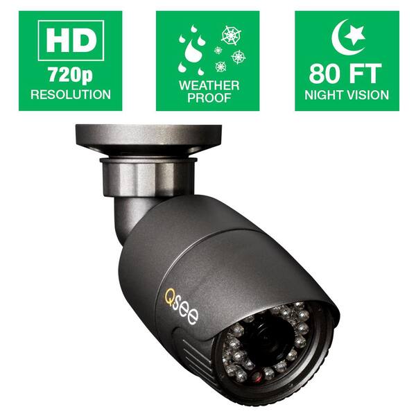 Q-SEE Wired 720p HD Indoor or Outdoor Bullet Standard Surveillance Camera with 80 ft. Night Vision