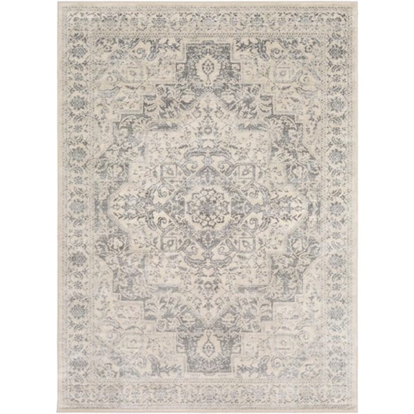 Livabliss Monaco Silver Gray Medallion 7 ft. x 10 ft. Indoor Area Rug