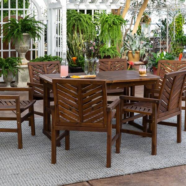 Walker Edison Furniture Company Dark Brown 7 Piece Extendable Wood Outdoor Patio Dining Set Hd8088 The Home Depot Walker Edison Furniture Company Dark, Outdoor Furniture Company