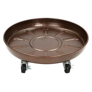 2 Pieces 14 in. W Bronze Iron Round Flower Pot Tray Planter Tray for Indoor Outdoor Flower Pot with Universal Wheels