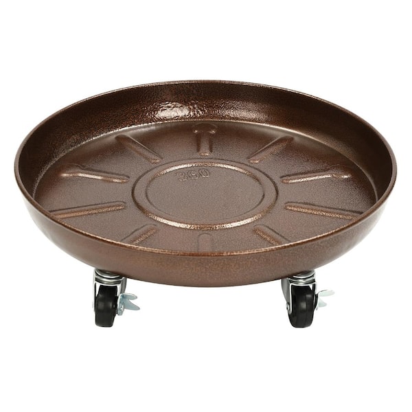 YIYIBYUS 2 Pieces 14 in. W Bronze Iron Round Flower Pot Tray Planter Tray for Indoor Outdoor Flower Pot with Universal Wheels