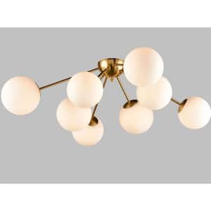 15.8 in. 8-Light Gold Modern Semi-Flush Mount with Frosted Glass Shade and No Bulbs Included 1-Pack