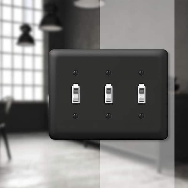 Declan 3 Gang Toggle Steel Wall Plate - Black