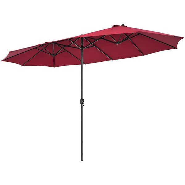Costway 15 ft. Metal Patio Double-Sided Market Patio Umbrella Outdoor Garden in Wine
