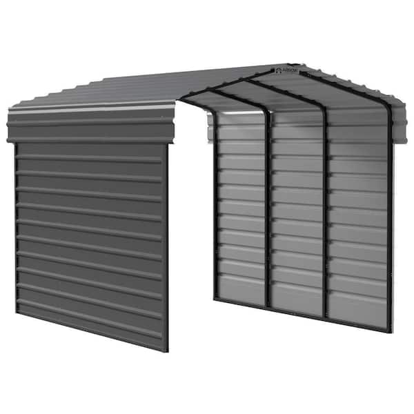 10 ft. W x 15 ft. D x 9 ft. H Charcoal Galvanized Steel Carport with 2-Side Wall Kits