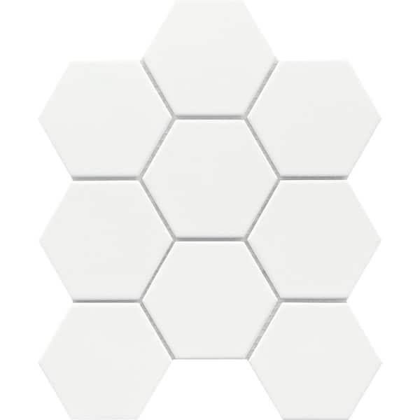 EMSER TILE Source Pure White 8.66 in. x 9.88 in. Honeycomb Matte Porcelain Mosaic Tile (0.594 sq. ft./Each)