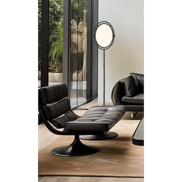 Studio 23 64 in. Black 1-Light Dimmable Standard Floor Lamp for Living Room with White Acrylic Disc Shade