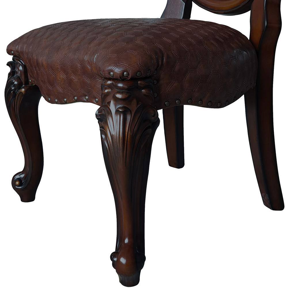 Cherry Finish Faux Leather Upholstered Armless Side Chair Set