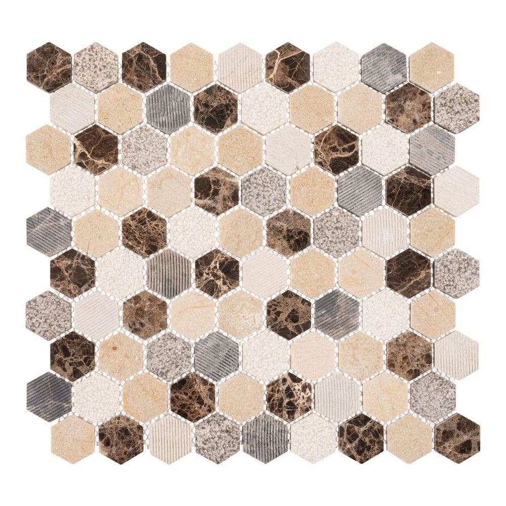 Amarillo Pepper Brown/White/Gray 12 in. x 11-5/8 in. Natural Stone Honeycom